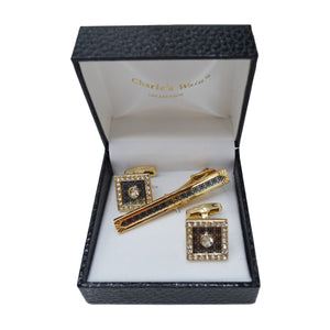 MilanoMensWear AC Gold - Black-white stone CUFFLINK SET - Charle's Wain Crystal collection