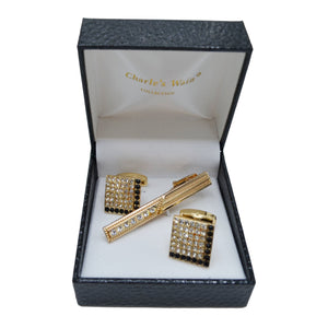 MilanoMensWear AC Gold - Black and clear stone CUFFLINK SET - Charle's Wain Crystal collection