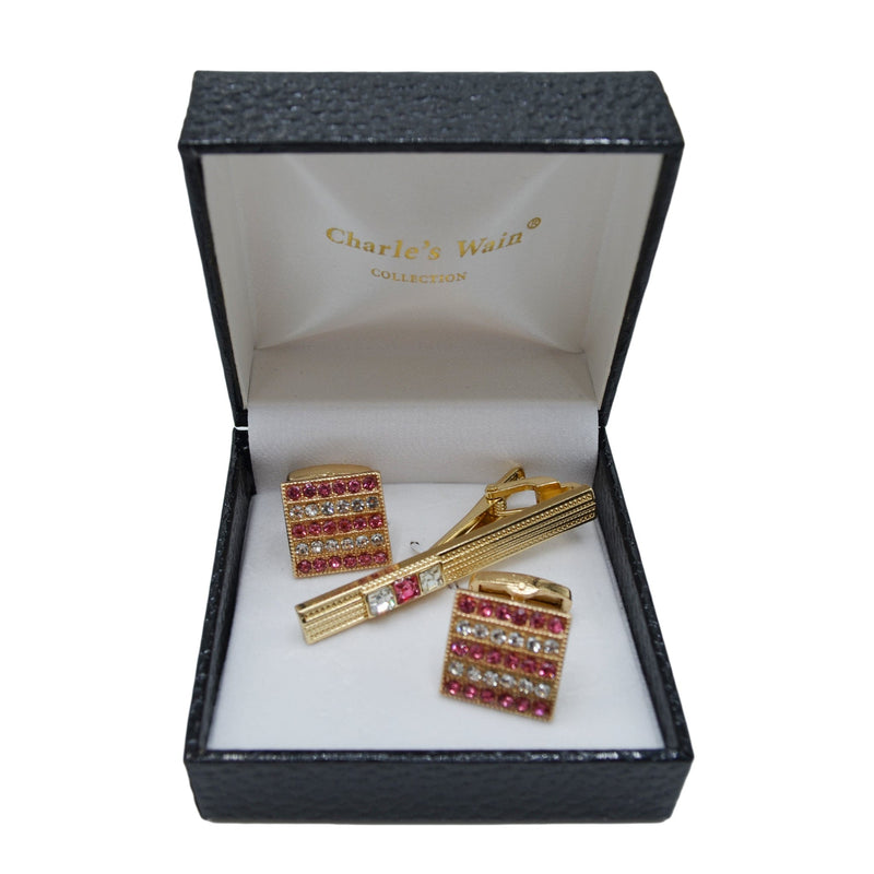 MilanoMensWear AC Gold-Red stone CUFFLINK SET - Charle's Wain Crystal collection