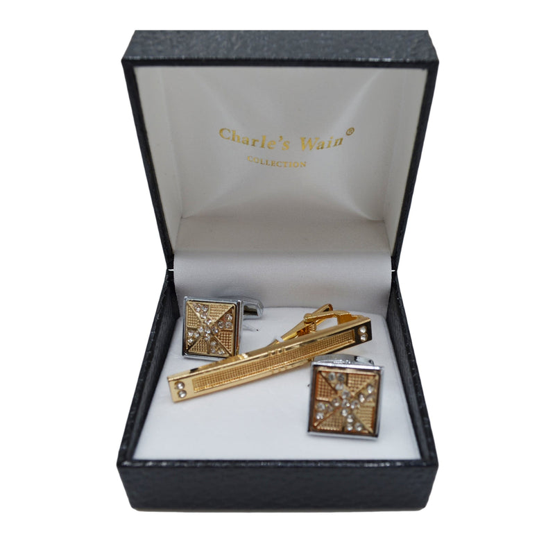 MilanoMensWear AC Gold-Clear stone -Square CUFFLINK SET - Charle's Wain Crystal collection