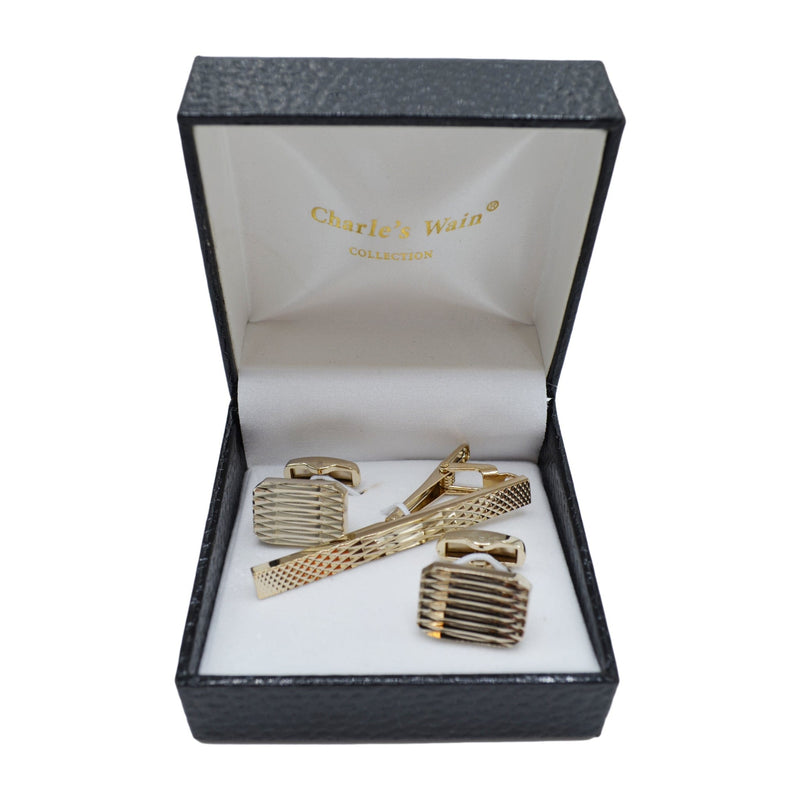 MilanoMensWear AC Light Gold-Square CUFFLINK SET - Charle's Wain Crystal collection