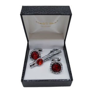 MilanoMensWear AC Silver-Red CUFFLINK SET - Charle's Wain Crystal collection