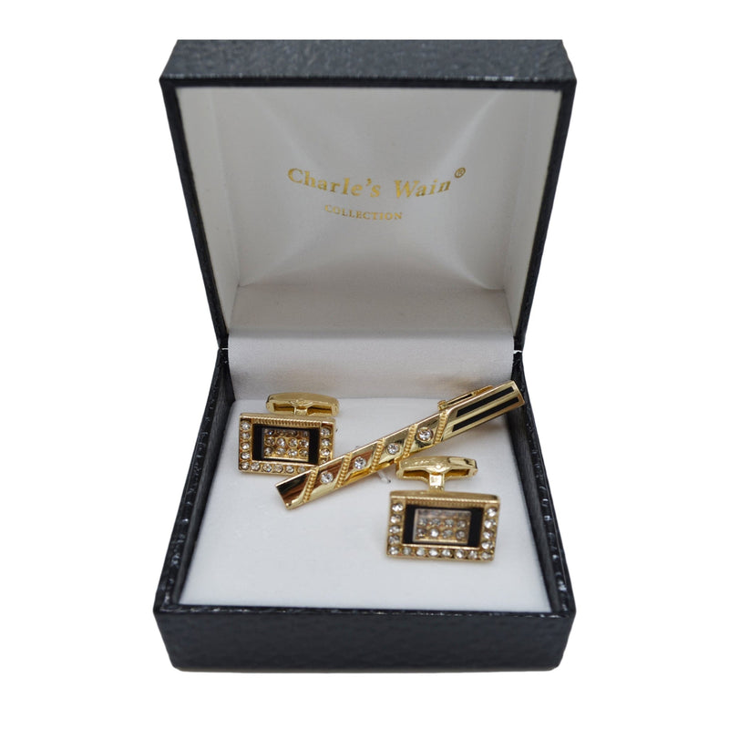 MilanoMensWear AC Gold Black clear stone CUFFLINK SET - Charle's Wain Crystal collection