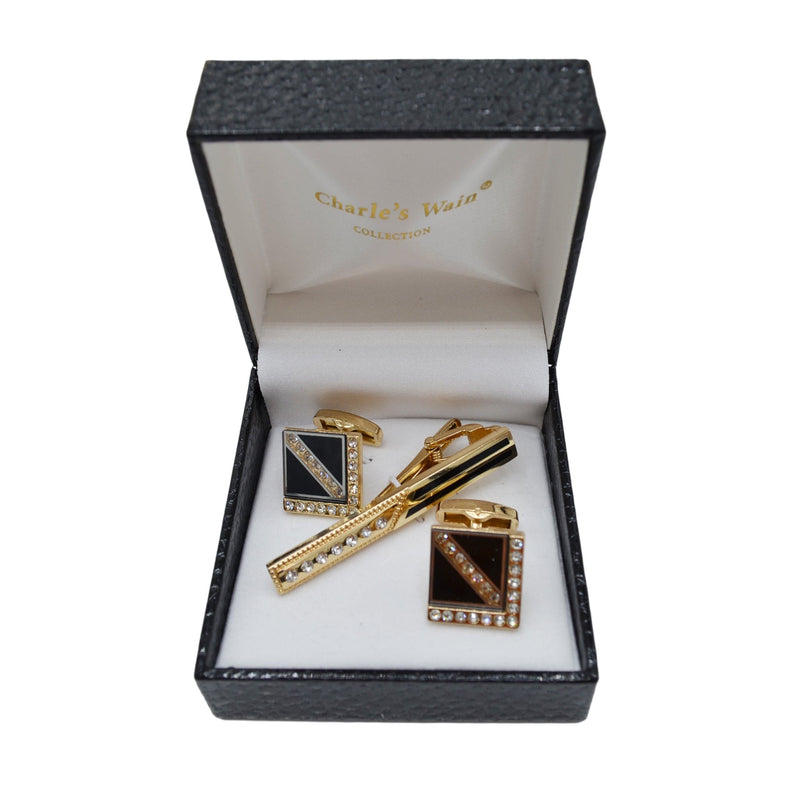 MilanoMensWear AC Black -Gold- clear stone CUFFLINK SET - Charle's Wain Crystal collection