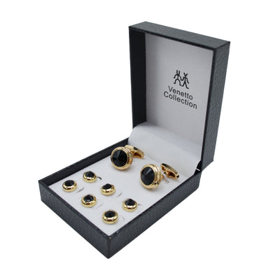 MilanoMensWear AC Gold Black CUFFLINK SET - CUFFLINK & TUXEDO SHIRT BUTTONS SET