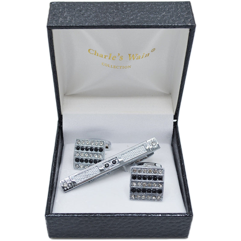 MilanoMensWear AC LK/CRYSTAL CUFFLINK &TIE BAR SET