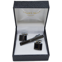 MilanoMensWear AC BLACK CUFFLINK &TIE BAR SET