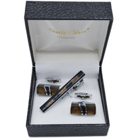 MilanoMensWear AC BROWN CUFFLINK &TIE BAR SET