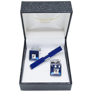 MilanoMensWear AC BLUE CUFFLINK &TIE BAR SET