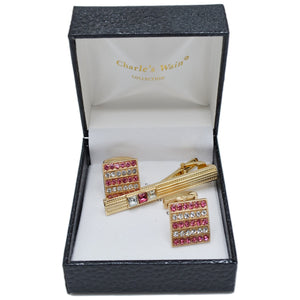 MilanoMensWear AC GOLD/PINK CUFFLINK &TIE BAR SET