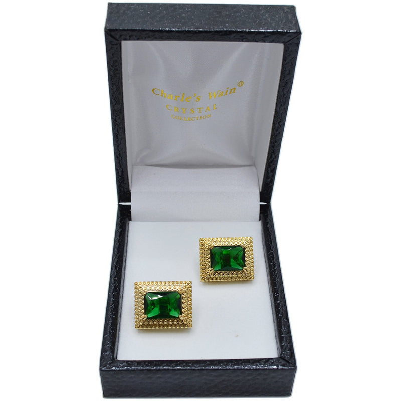 MilanoMensWear AC GREEN GOLD CUFFLINK WITH STONE