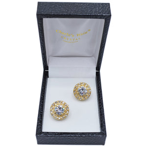 MilanoMensWear AC WHITE/GOLD ROUND CRYSTAL CUFF LINKS