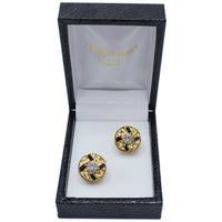 MilanoMensWear AC BLACK/GOLD ROUND CRYSTAL CUFF LINKS