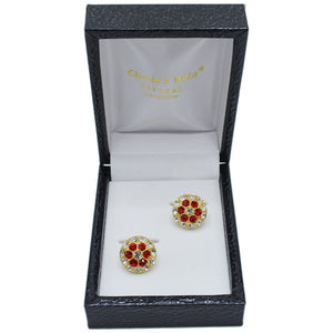 MilanoMensWear AC GOLD/RED ROUND CRYSTAL CUFF LINKS