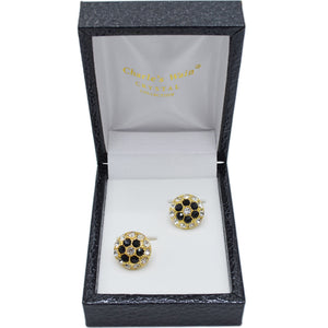 MilanoMensWear AC GOLD/BLACK ROUND CRYSTAL CUFF LINKS