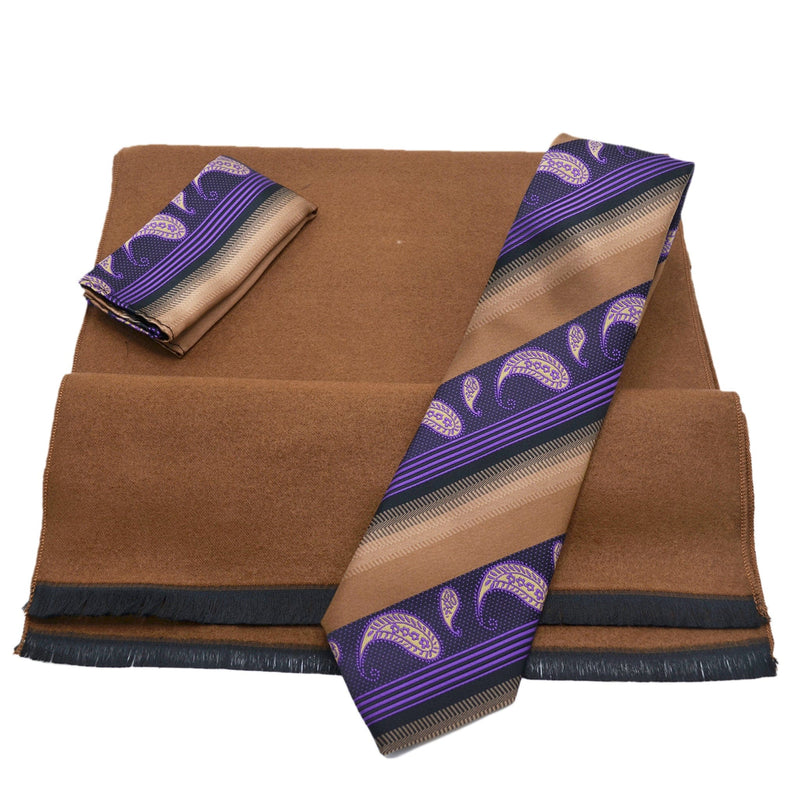 MilanoMensWear GIFT SET PURPLE/TAN GIFT SET/Scarf &Tie Set