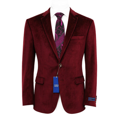 MilanoMensWear J CF BURGUNDY / 40 REG Men’s Velvet Single-Breasted Blazer