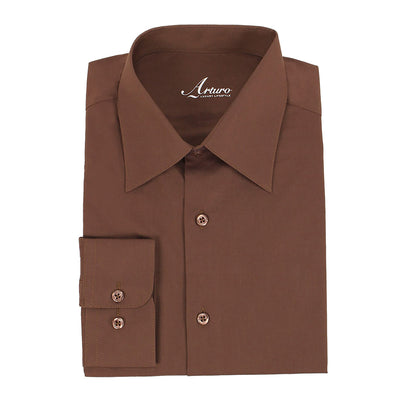 brown dress shitt Hi-Tie Brown Dress Shirt Solid Satin Men's Long Sleeve Dress Shirt, S main image 0