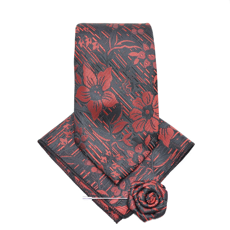 MilanoMensWear FLORAL GOLD TIE/HANKT WITH FLOWER PIN/FANCY