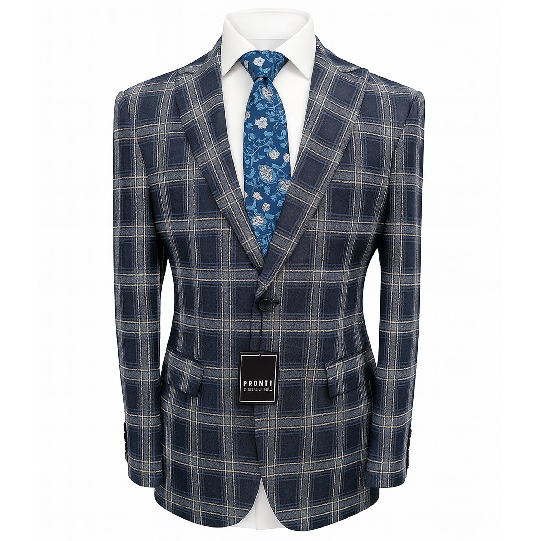 PHITA INTERNATIONAL CORP J CF NAVY / MED PHITA Check Pattern Suit Jacket-B6788
