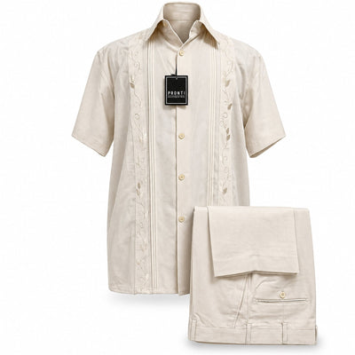 PHITA INTERNATIONAL CORP O F S NATURAL / MED Pronti Embroidered 2-Piece Short Sleeve Set-Sp8605