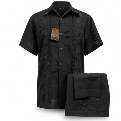 PHITA INTERNATIONAL CORP O F S BLACK / MED Pronti Embroidered 2-Piece Short Sleeve Set-Sp8605