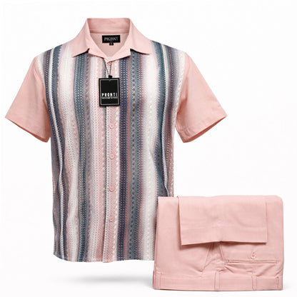 PHITA INTERNATIONAL CORP O F S MAUVE / SM PRONTI Mauve Striped Short Sleeve Walking Suit for Men /Sp8609