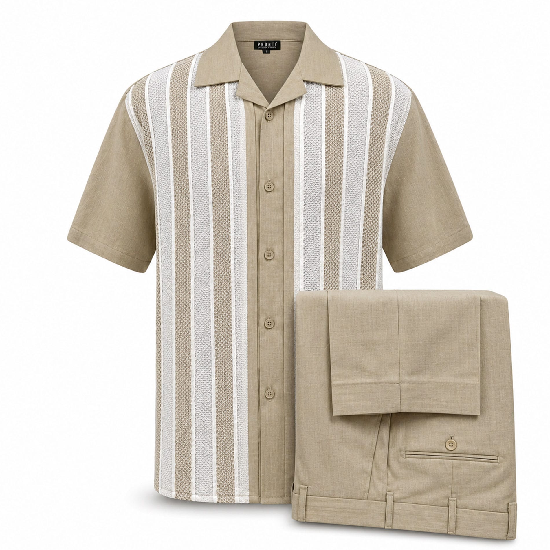 PHITA INTERNATIONAL CORP O F S TAN / SM Pronti Striped Two-Piece Short Sleeve Walking Suit Set/Sp8607