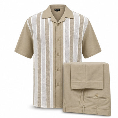 PHITA INTERNATIONAL CORP O F S TAN / SM Pronti Striped Two-Piece Short Sleeve Walking Suit Set/Sp8607