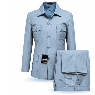 PHITA INTERNATIONAL CORP O F S BLUE 65 / MED PRONTI Tailored Safari Walking Suit for Men/4Bp8106
