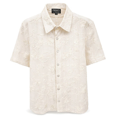 PHITA INTERNATIONAL CORP S A S NATURAL / SM PRONTI Textured Floral Short Sleeve Shirt for Men /S1951