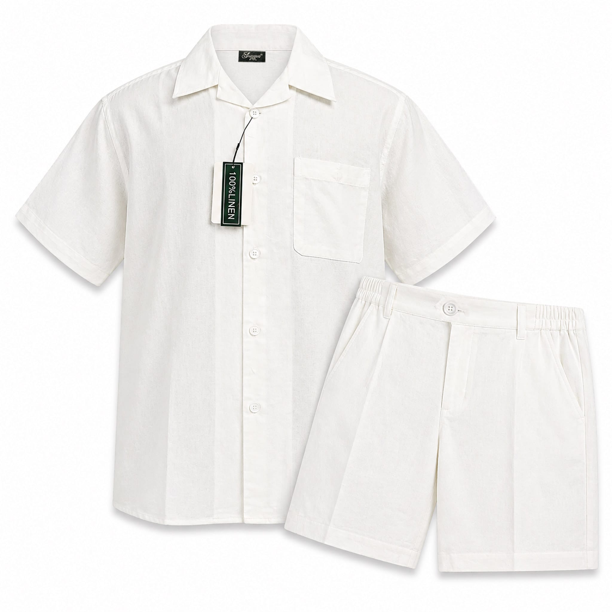 PHITA INTERNATIONAL CORP S S T WHITE / MED Pronti  Short Sleeve Shirt and Shorts Set – Lightweight Summer Outfit-Ss1065