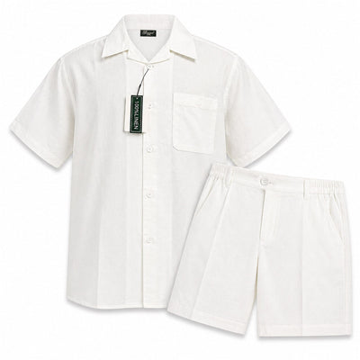 PHITA INTERNATIONAL CORP S S T WHITE / MED Pronti  Short Sleeve Shirt and Shorts Set – Lightweight Summer Outfit-Ss1065