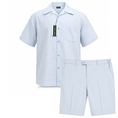 PHITA INTERNATIONAL CORP S S T BLUE / MED Pronti  Short Sleeve Shirt and Shorts Set – Lightweight Summer Outfit-Ss1065