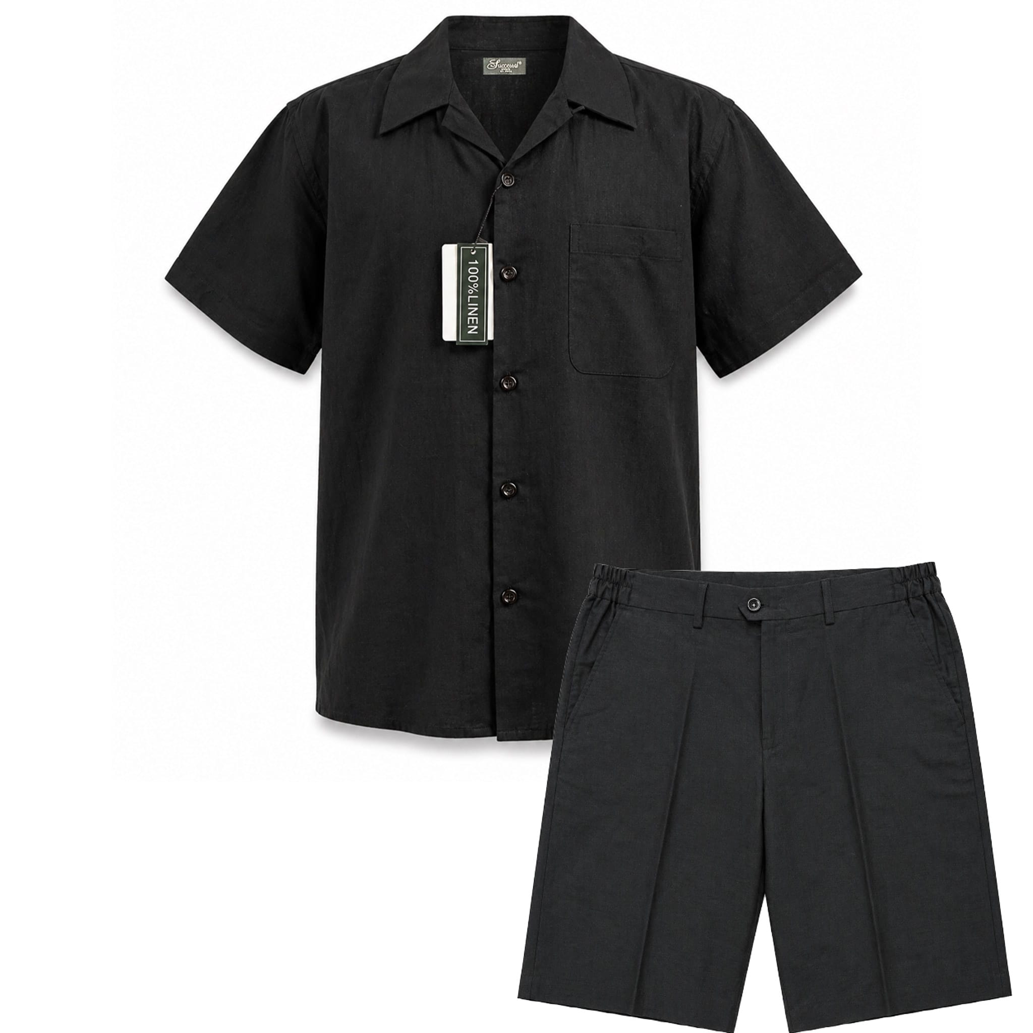 PHITA INTERNATIONAL CORP S S T BLACK / MED Pronti  Short Sleeve Shirt and Shorts Set – Lightweight Summer Outfit-Ss1065