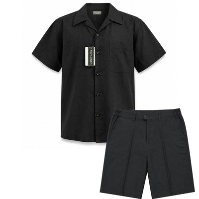 PHITA INTERNATIONAL CORP S S T BLACK / MED Pronti  Short Sleeve Shirt and Shorts Set – Lightweight Summer Outfit-Ss1065
