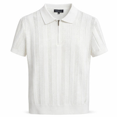 PHITA INTERNATIONAL CORP T P S WHITE / SM Phita Pronti Short Sleeve Knit Polo Zip Shirt for Men-K2033