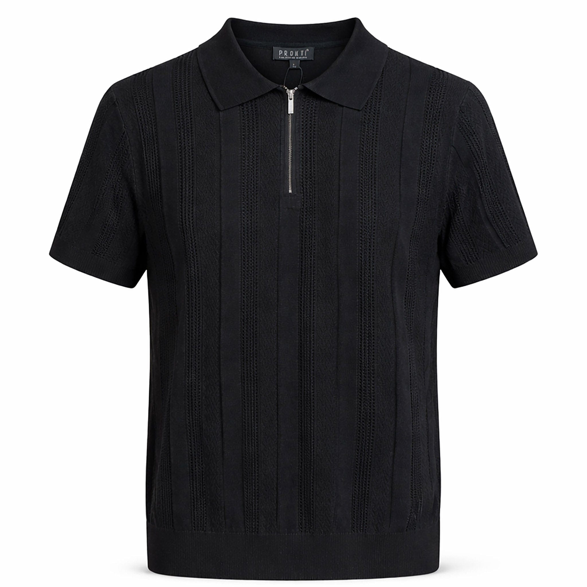 PHITA INTERNATIONAL CORP T P S BLACK / SM Phita Pronti Short Sleeve Knit Polo Zip Shirt for Men-K2033