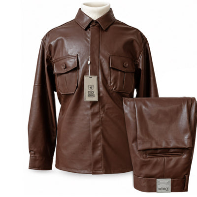 SAFIRE INC.(SILVERSILK) O F L BROWN / M Stacy Adams Men’s Leather Walking Suit- 35102