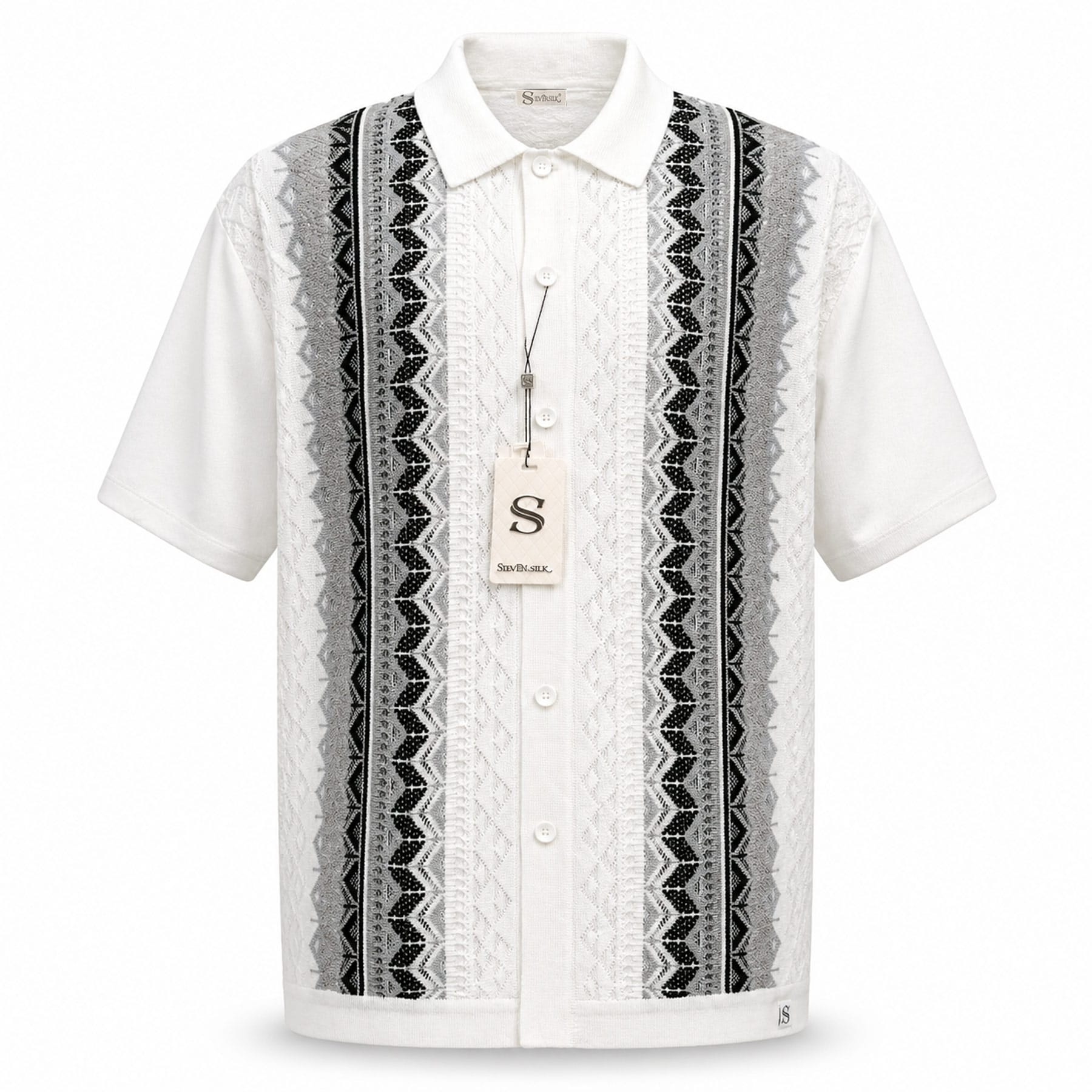 SAFIRE INC.(SILVERSILK) O F S Men’s Textured Knit Short Sleeve Button-Up Walking Suit Set-21012