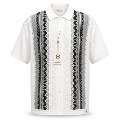 SAFIRE INC.(SILVERSILK) O F S Men’s Textured Knit Short Sleeve Button-Up Walking Suit Set-21012