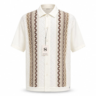 SAFIRE INC.(SILVERSILK) O F S Men’s Textured Knit Short Sleeve Button-Up Walking Suit Set-21012