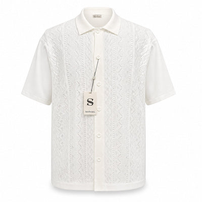 SAFIRE INC.(SILVERSILK) O F S Men’s Textured Knit Short Sleeve Button-Up Walking Suit Set-21012