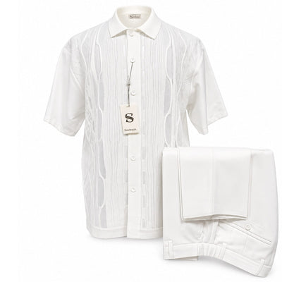 SAFIRE INC.(SILVERSILK) O F S WHITE / SM Silversilk Short Sleeve Textured Shirt and Pants Set for Men-21001