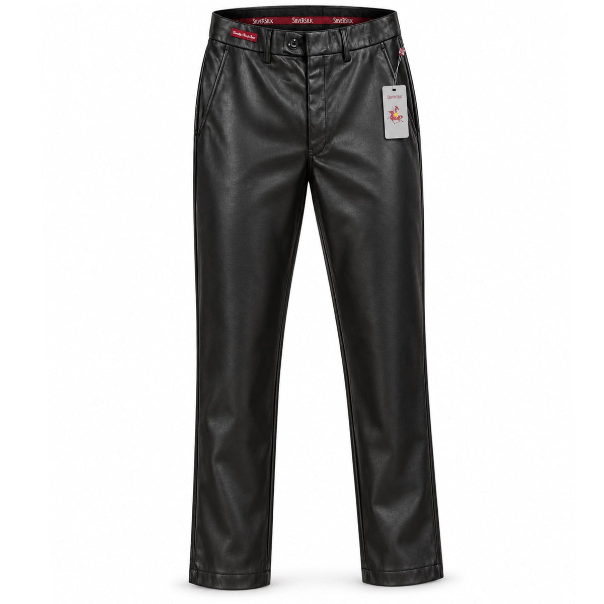 SAFIRE INC.(SILVERSILK) P C F BLACK / 32 SilverSilk LEATHER Flat-Front Pants-35170p