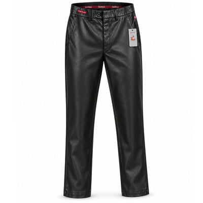 SAFIRE INC.(SILVERSILK) P C F BLACK / 32 SilverSilk LEATHER Flat-Front Pants-35170p