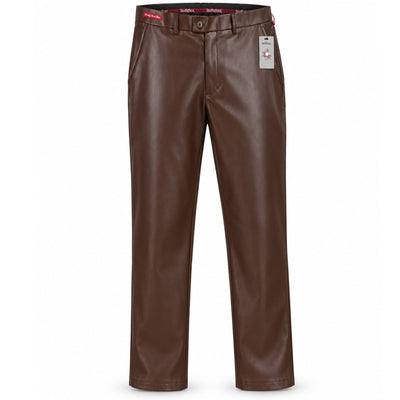 SAFIRE INC.(SILVERSILK) P C F BROWN / 34 SilverSilk LEATHER Flat-Front Pants-35170p