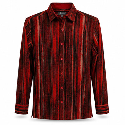 SAFIRE INC.(SILVERSILK) S A L RED / SM Linen Textured Woven Long Sleeve Button-Up Shirt-27095