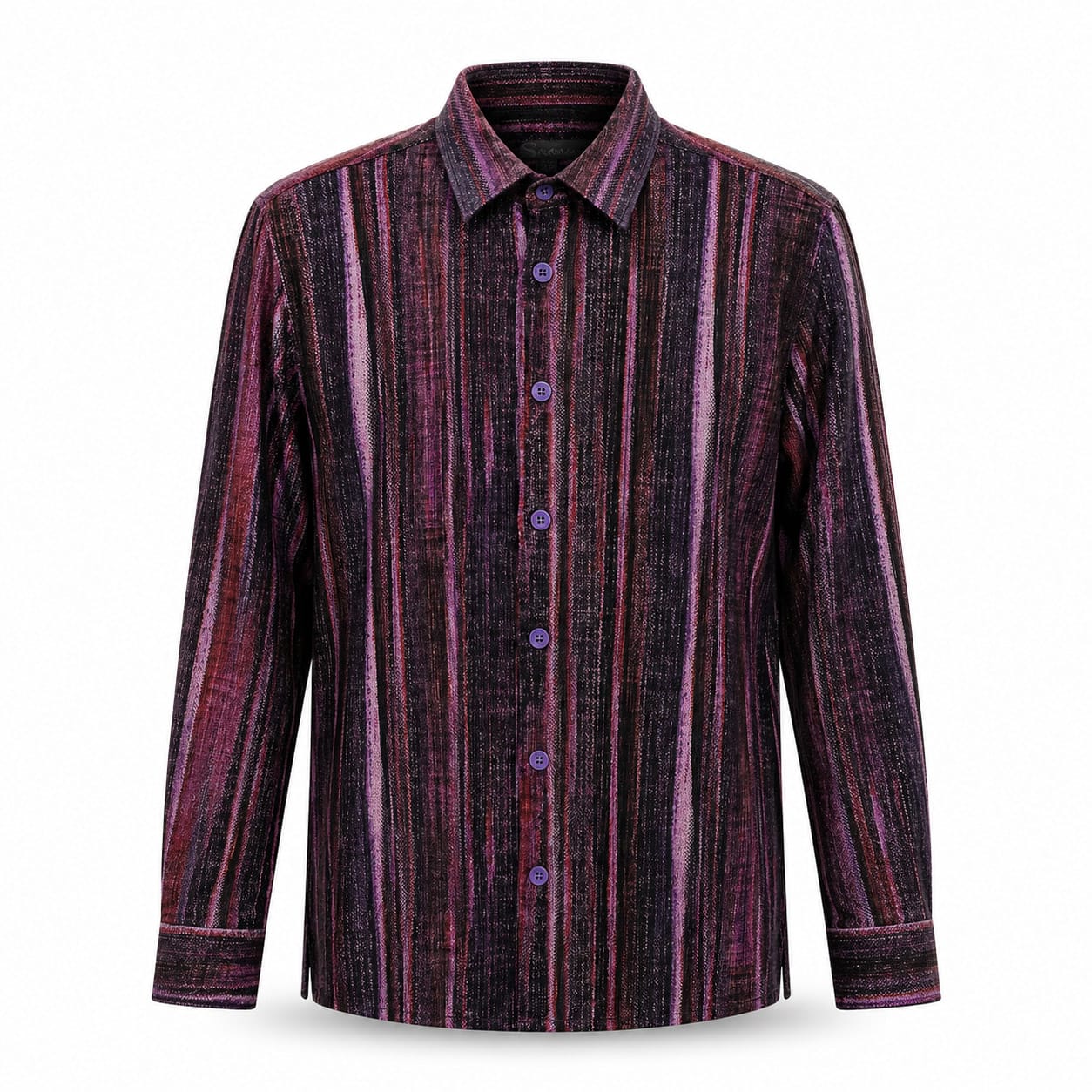 SAFIRE INC.(SILVERSILK) S A L PURPLE / SM Linen Textured Woven Long Sleeve Button-Up Shirt-27095