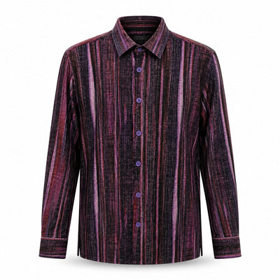 SAFIRE INC.(SILVERSILK) S A L PURPLE / SM Linen Textured Woven Long Sleeve Button-Up Shirt-27095